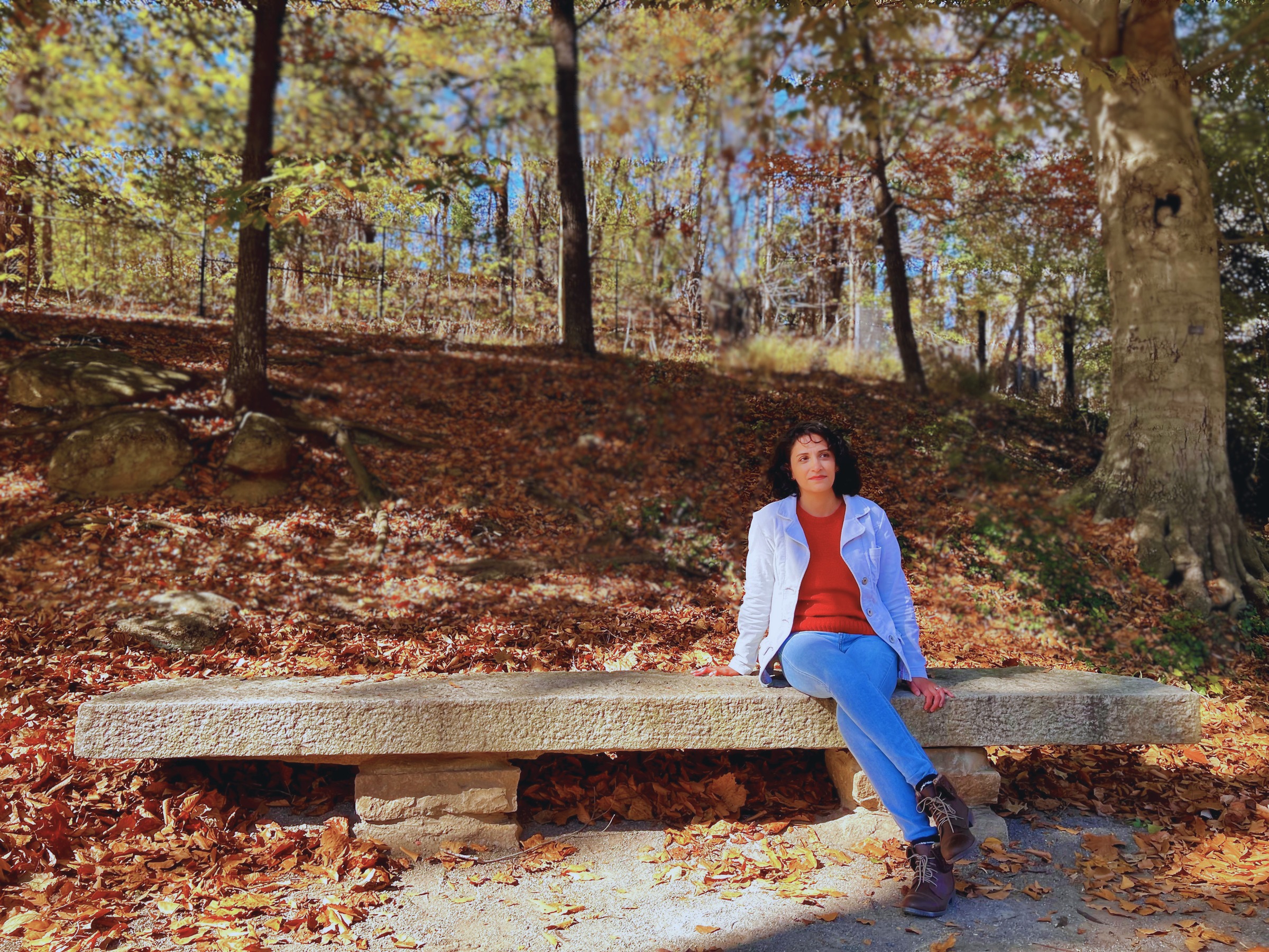 Portrait sitting on a bench